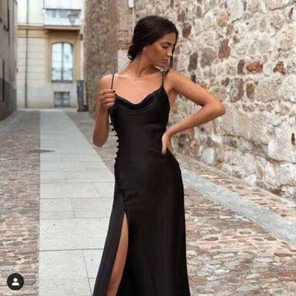 NEW! Zara Black Satin Midi Dress - Picture 8 of 8